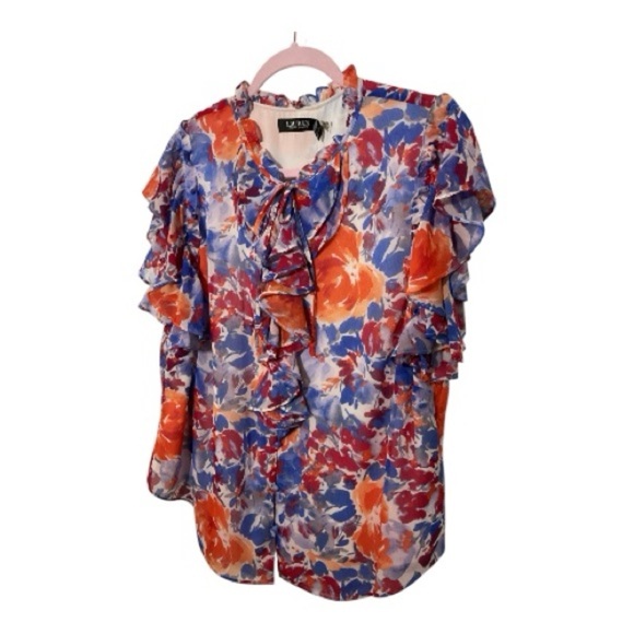 Floral Flutter Ruffle Blouse V-neck Ralph Lauren - Picture 4 of 11